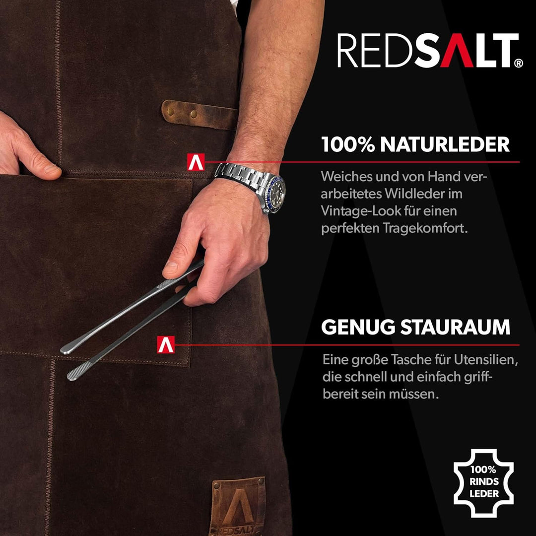 REDSALT® Premium Lederschürze 100% Büffel Wild Leder 84x62cm braun | Profi BBQ Grillschürze Arbeitss