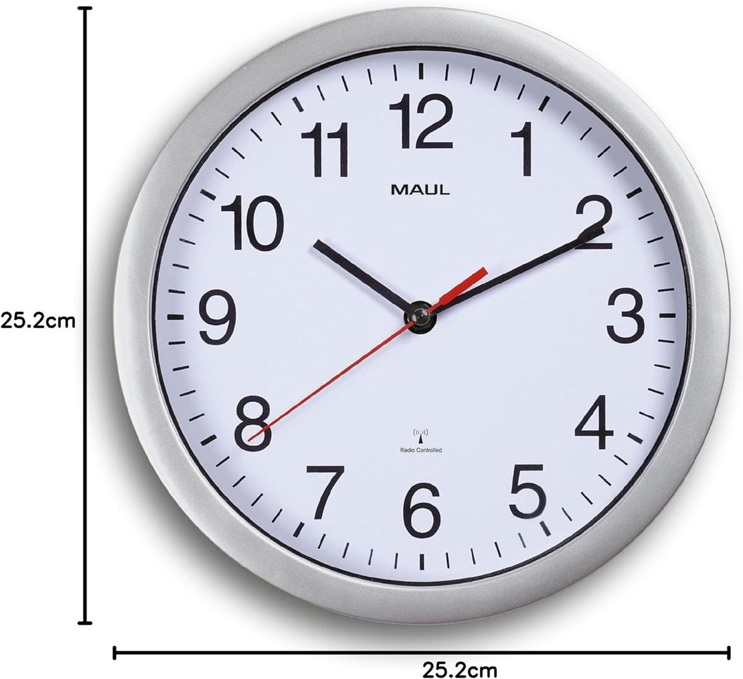 Maul Wanduhr MAULrun Ø 25 cm | stilvolle Funkuhr mit automatischer Zeiteinstellung | ideal für Wohnz