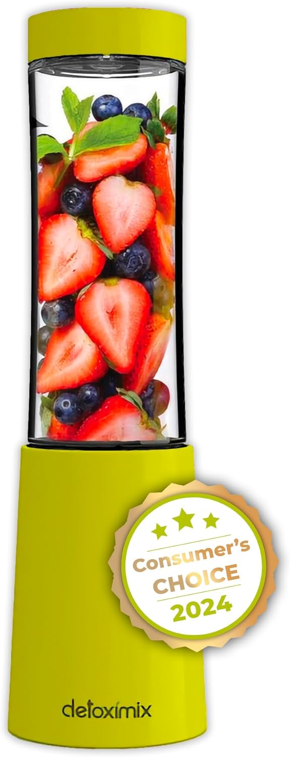DETOXIMIX Mini Standmixer, ultrakompakt, 150 W, 2 Transportflaschen aus Kunststoff, BPA-frei, 280 ml