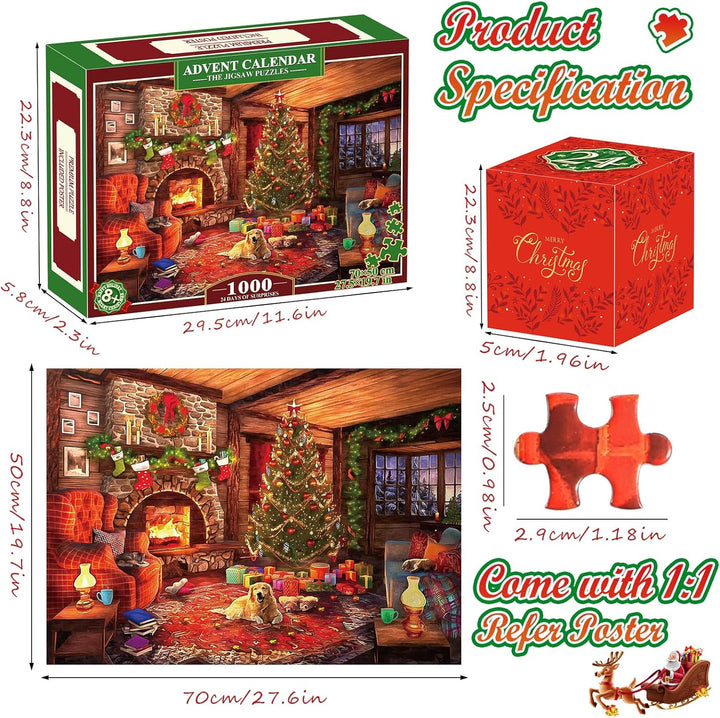 HappyGoLucky Adventskalender 2023 Puzzle Erwachsene, Jigsaw Puzzle 1000 Teile Weihnachten Geschenke