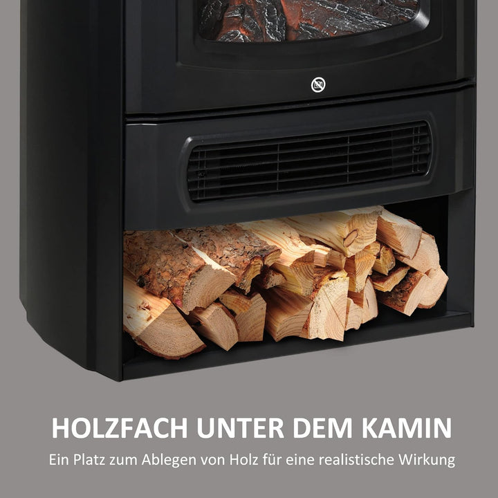 HOMCOM Elektrokamin E-Kamin mit Flammeneffekt Thermostat Kaminofen 1000 W/2000 W, 20–25 qm, Schwarz