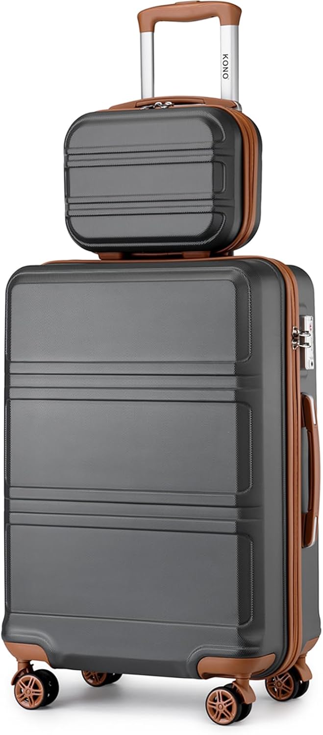 Kono Reisegepäck Set Leichter ABS-Hartschalen-Trolley mit 4 Spinnrollen und TSA-Zahlenschloss Grau/B
