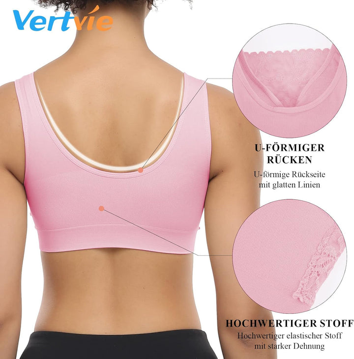Vertvie Womens Strech Ohne Buegel Push up Yoga Sports BH Bra Top Set Fuer Fitnesstraining Polsterung