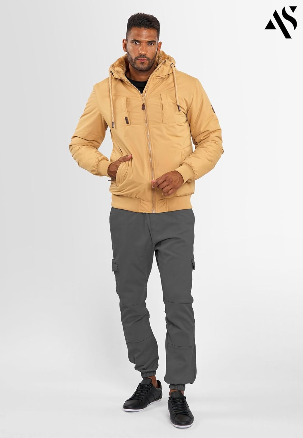 ALESSANDRO SALVARINI Herren Winterjacke (S-3XL) mit Kapuze - Teddyfleece innen komplett, Winddicht,