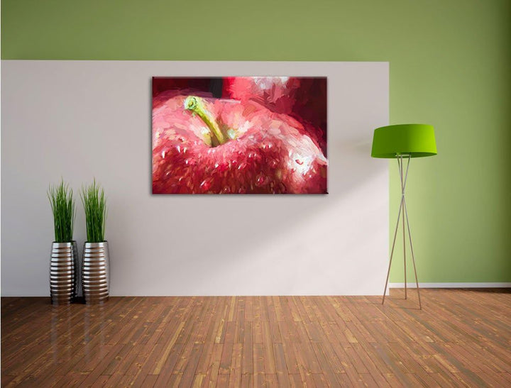 roter Apfel Pinsel Effekt, Format: 100x70 auf Leinwand, XXL riesige Bilder fertig gerahmt mit Keilra