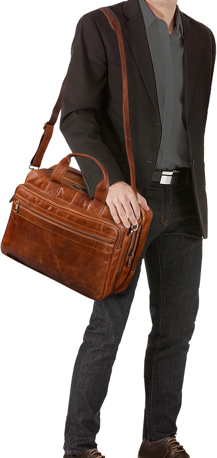 STILORD 'Leopold' XL Echtleder Aktentasche - der verbesserte Geheimtipp für Lehrerzimmer & Büro - Bu