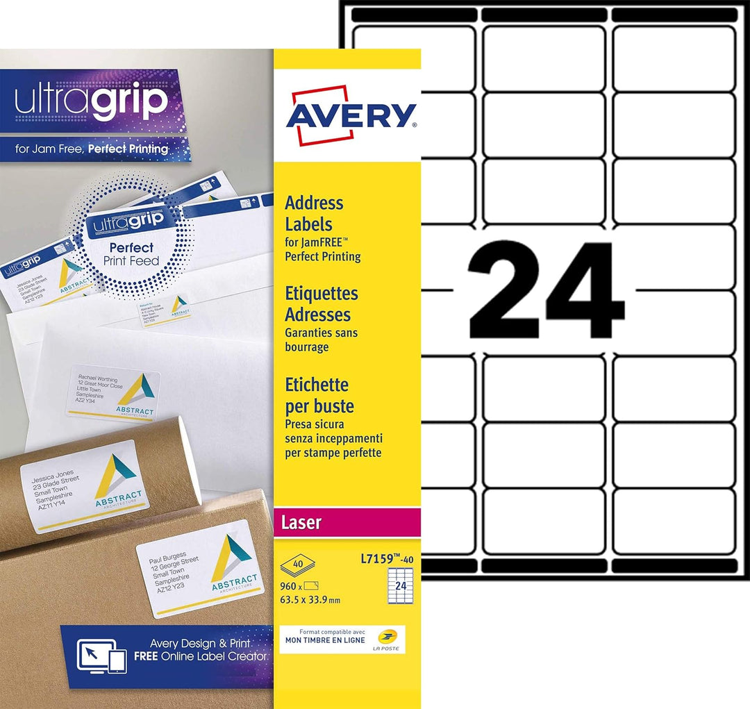 Avery L7159-40 Etiketten, 63,5 x 33,9 mm, Weiss