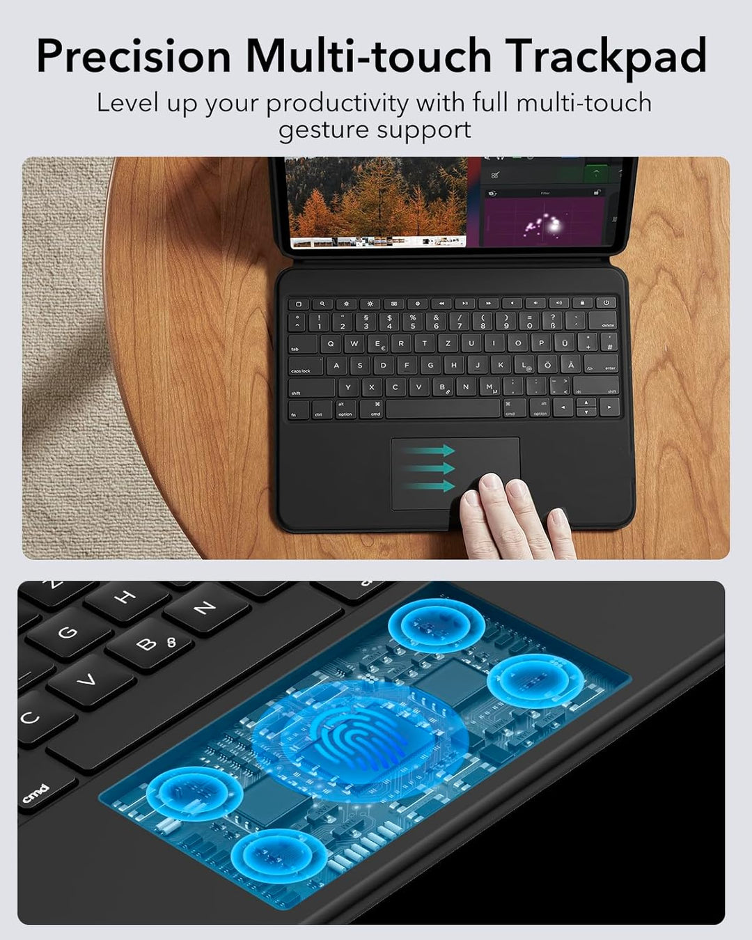 ESR für iPad Air 13 Zoll (M2) 2024 Tastatur Hülle mit Trackpad, Magnetisch Abnehmbare Tastatur mit H