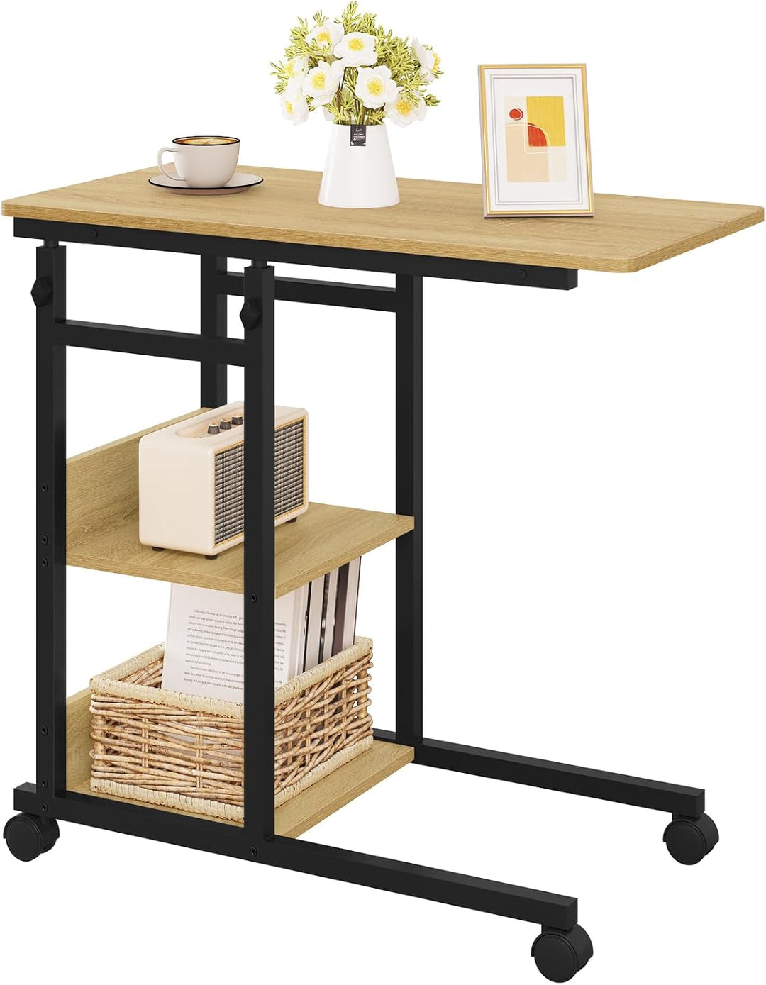 WOLTU Beistelltisch Couchtisch Sofatisch Wohnzimmertisch Laptoptisch Betttisch, C-förmig höhenverste