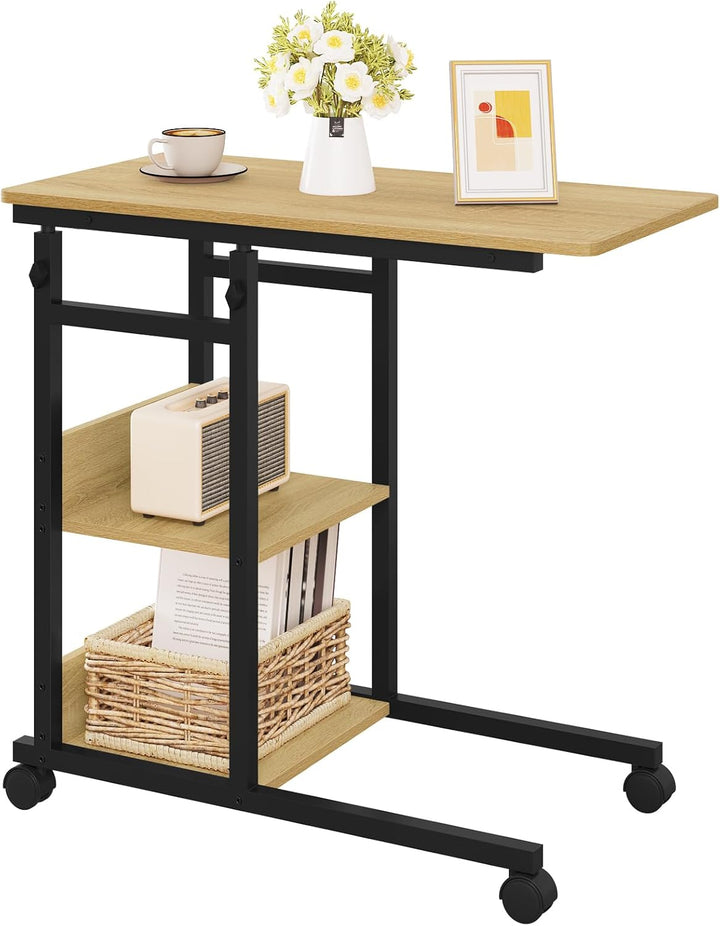 WOLTU Beistelltisch Couchtisch Sofatisch Wohnzimmertisch Laptoptisch Betttisch, C-förmig höhenverste