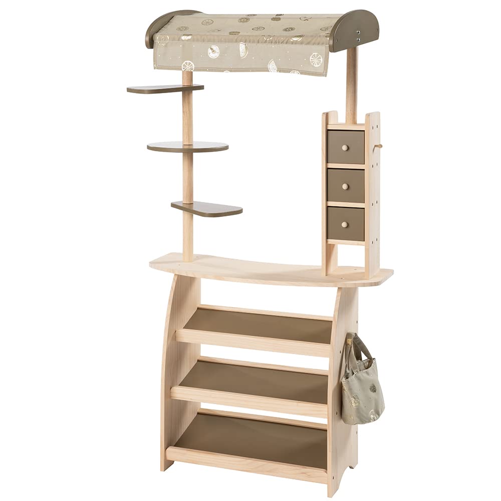 howa Kaufladen Marktstand "Lucky" aus Holz mit Markise, Tasche und 32 tlg. Kaufladenzubehör 47479