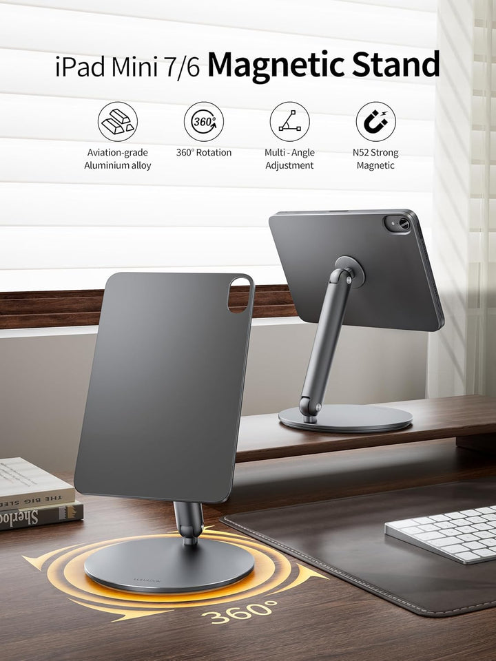 LULULOOK Magnetisch iPad mini 7 Ständer mit 360° Drehbar Basis, Aluminium Faltbar Mini 6 Halterung T