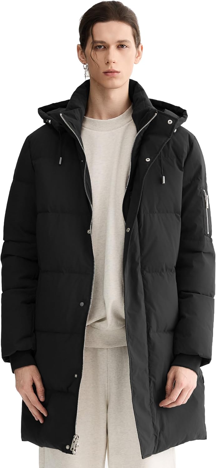 Orolay Herren Daunenjacke Warmer Wintermantel Mittellang Freizeit Hooded Steppmantel L Neues Schwarz