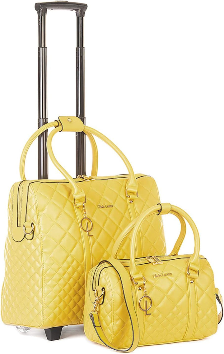Bowatex Luxus Damen Schulter Gurt Laptop Akten Rollen Trolley + Handtasche Gelb