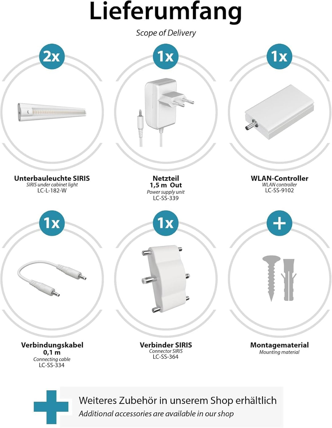 ledscom.de Smarte LED Unterbau-Leuchte SIRIS weiss matt mit WLAN-Controller, flach, Smart-Home, Alex