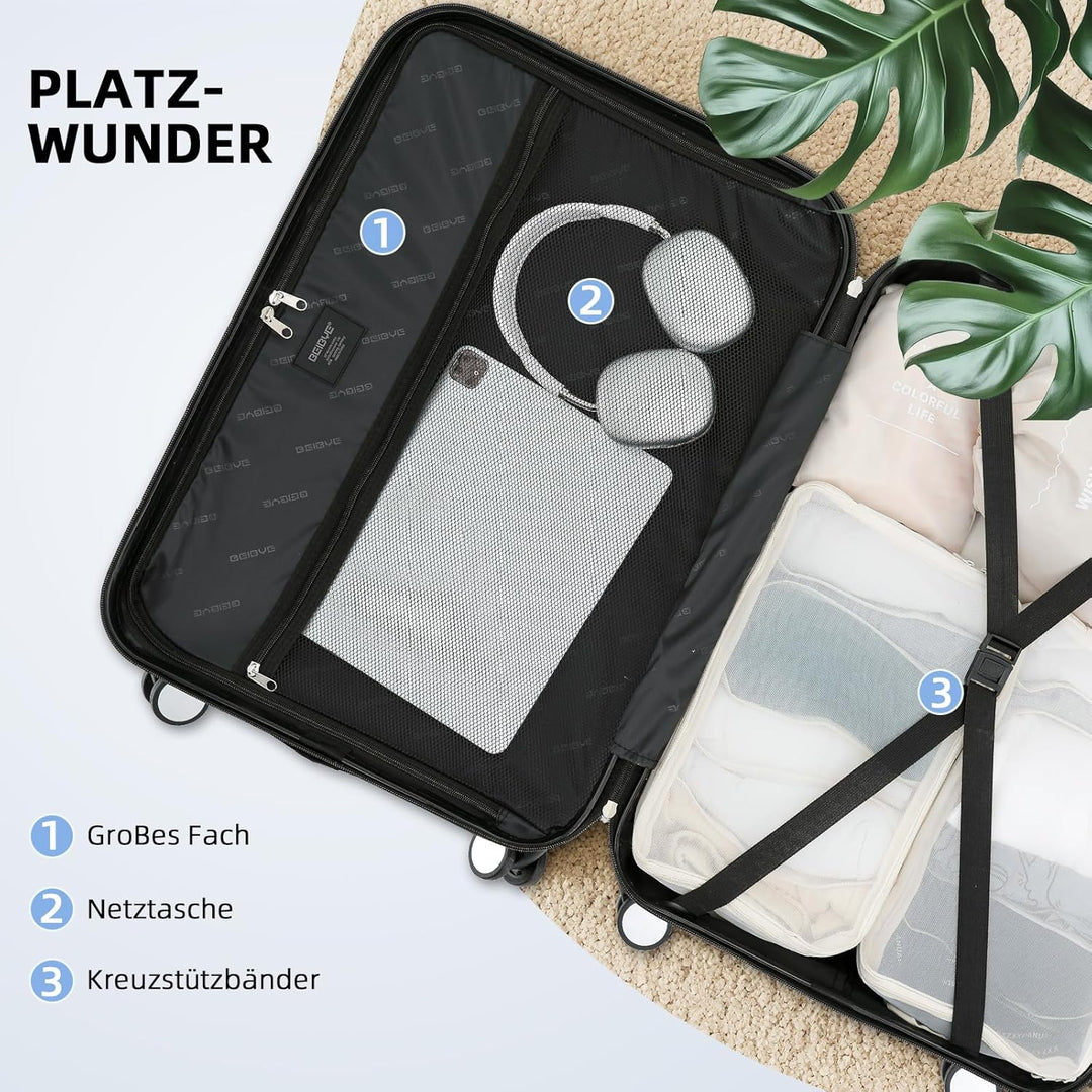 BEIBYE Reisekoffer Hartschalenkoffer Trolley Schloss Kombinationsschloss Polycarbonat Set XL-L-M-Bea