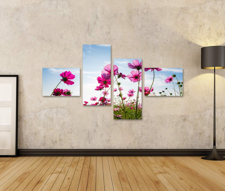 islandburner Bild auf Leinwand Blumenfeld Pink Blauer Himmel Bilder Wandbilder Poster Leinwand 150x8