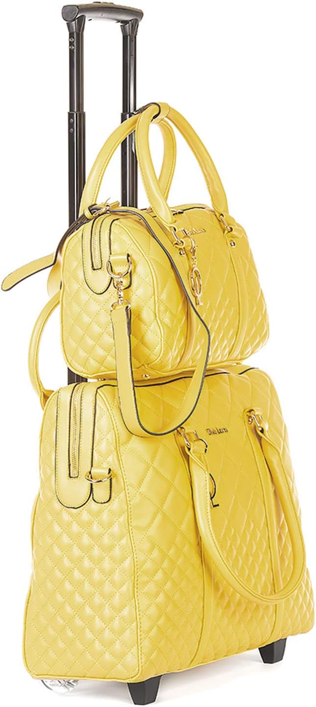 Bowatex Luxus Damen Schulter Gurt Laptop Akten Rollen Trolley + Handtasche Gelb