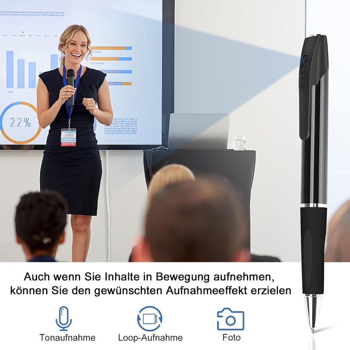 FINSUI Mini Kamera 32GB 1080P überwachung Kamera Tragbare kleine Überwachungskamera Stiftkamera Kame