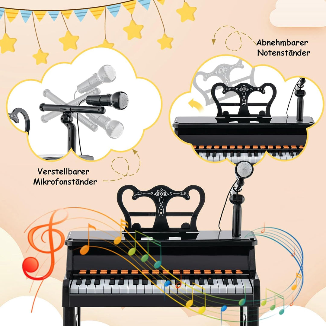 COSTWAY 37-Tasten Kinder Keyboard, elektronisches Kinderklavier mit Hocker, verstellbarem Mikrofon &