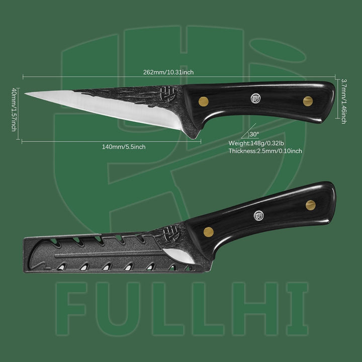 FULLHI Multi-color Holzgriff Full Tang Ausbeinmesser mit Scheide, High Carbon Steel Fishing Meat Sli