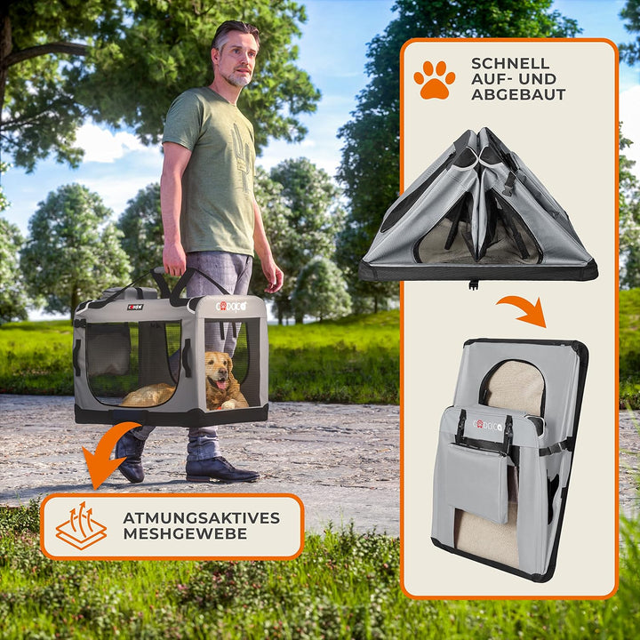 CADOCA® Hundebox XL 82x56x58cm faltbar atmungsaktiv robust Hundetransportbox Transporttasche Haustie