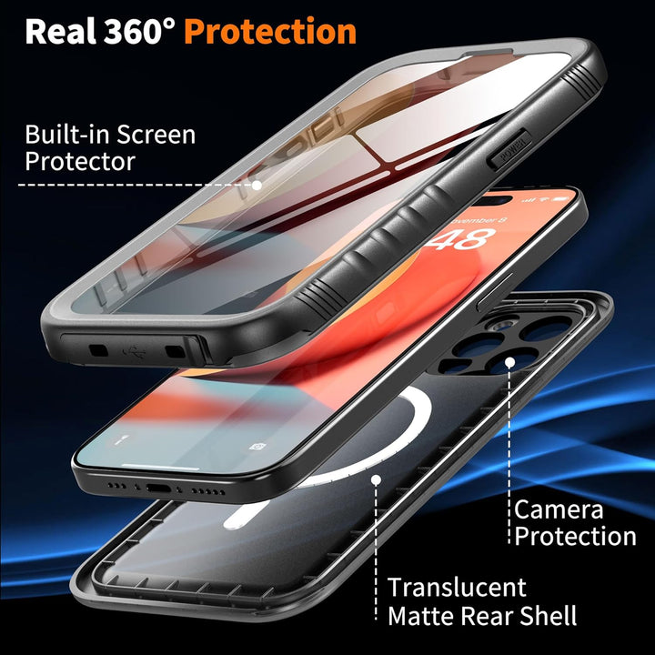 Cozycase Magnetisch Hülle für iPhone 15 Pro wasserdichte 360 Grad Panzerhülle Outdoor [Kompatibel mi