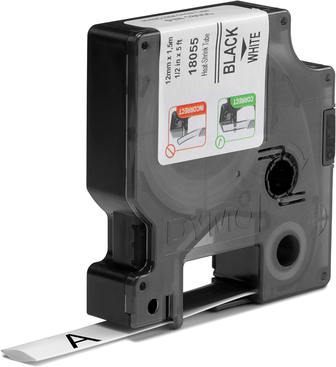 DYMO Rhino Industrie Schrumpfschlauch-Kabeletiketten | 12 mm, 1,5 m | Schwarz auf weiss | für DYMO R