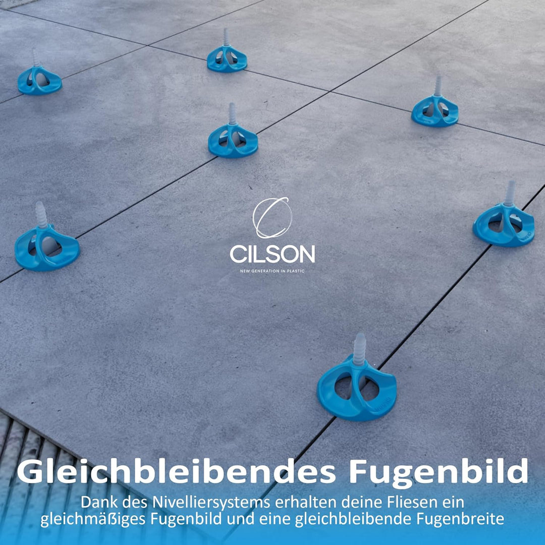 CILSON - Fliesen Nivelliersystem Tornado 2mm, Bausatz 2.000 Stück Gewindelaschen, Werkzeug Fliesenve