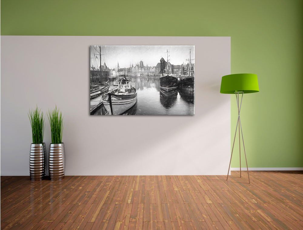 Hafenstadt Kohle Effekt, Format: 100x70 auf Leinwand, XXL riesige Bilder fertig gerahmt mit Keilrahm