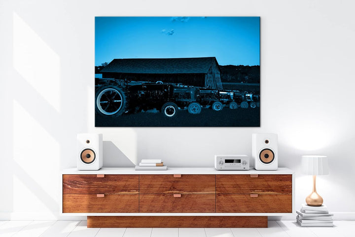 deyoli Traktoren auf einer Farm Format 100x70 Effekt: Monocrome Blau als Leinwandbild, Motiv fertig