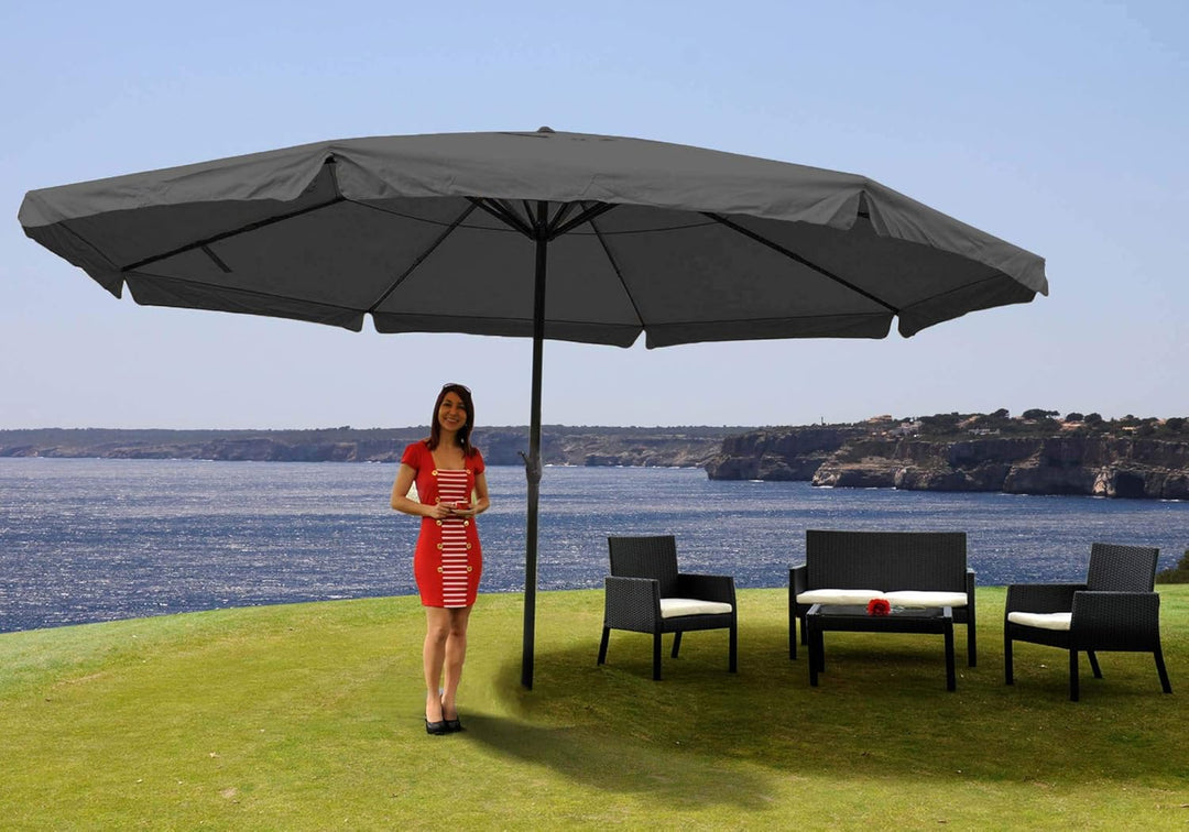 Sonnenschirm Meran Pro, Gastronomie Marktschirm mit Volant Ø 5m Polyester/Alu 28kg ohne Ständer anth
