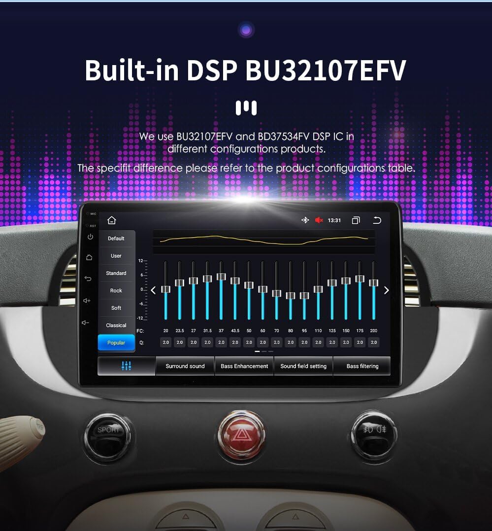 hizpo 9 Zoll Touchscreen Autoradio Kompatibel mit FIAT 500 2007-2014 mit Carplay/Android Auto 8-Core
