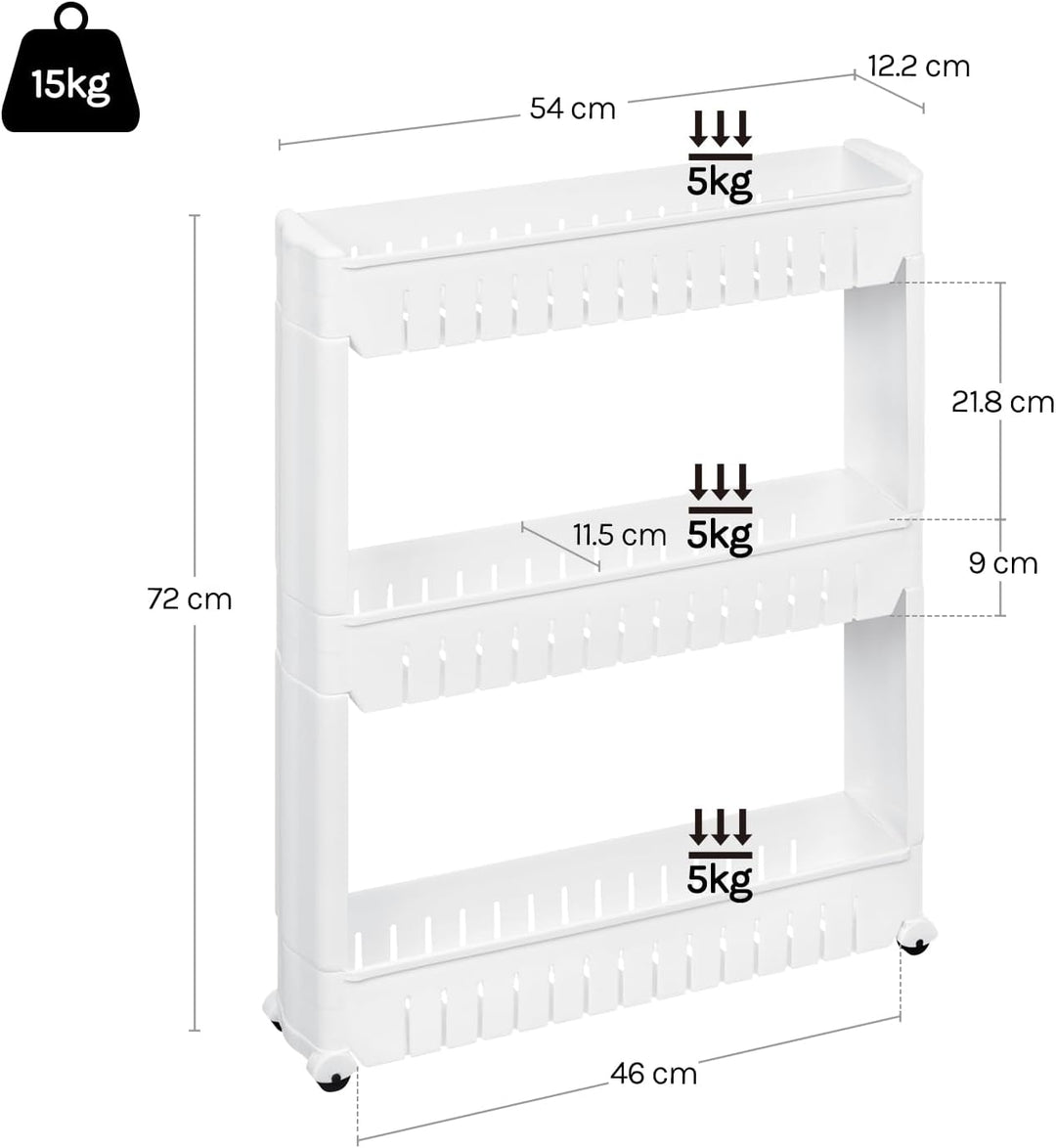 WOLTU 3 Ablagen Nischenregal Küchenregal Schrank Schieberegal schmaler Rollwagen, Nischenwagen Küche