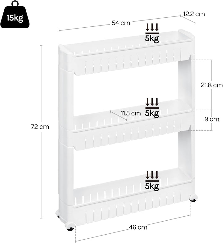 WOLTU 3 Ablagen Nischenregal Küchenregal Schrank Schieberegal schmaler Rollwagen, Nischenwagen Küche