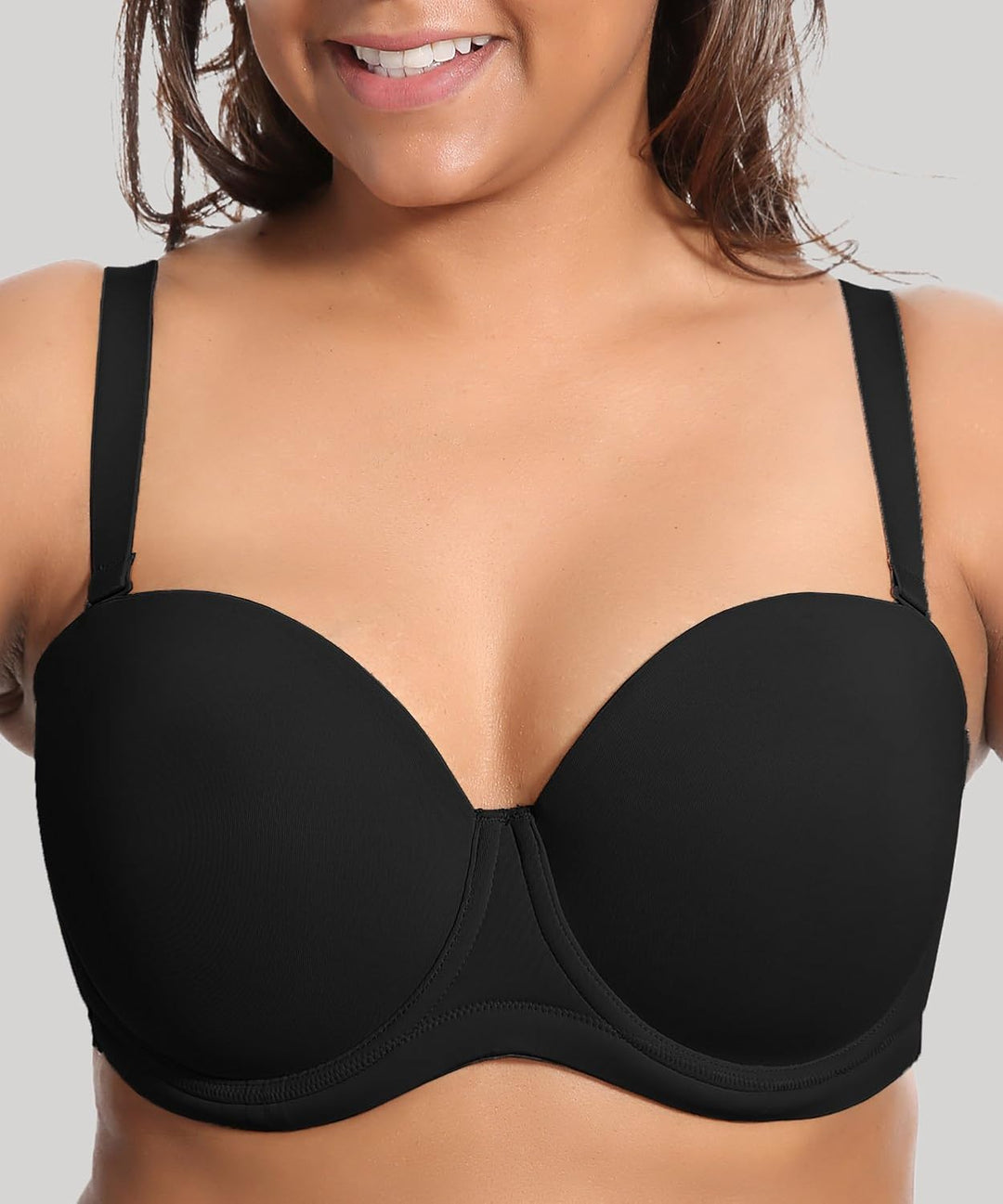 DELIMIRA Damen Trägerloser BH Grosse Grössen - Bügel BH mit Geformte Cups 70B Schwarz, 70B Schwarz