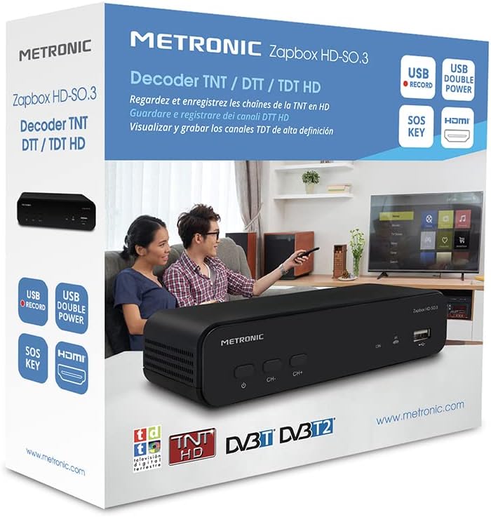 Metronic TNT Zapbox HD-So.3 Decoder mit USB-Port, Schwarz Einfacher TNT-Tuner, Einfacher TNT-Tuner