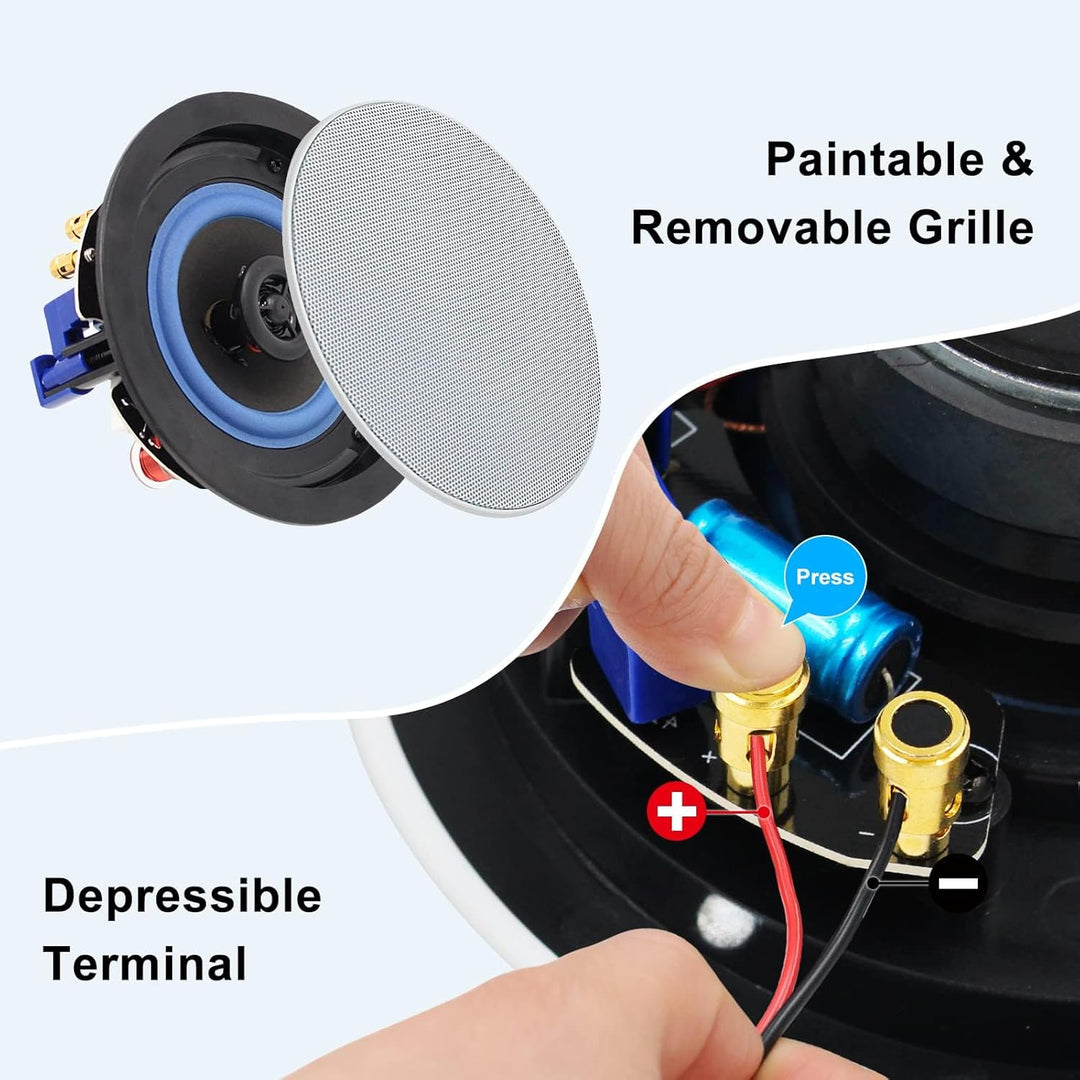 Herdio 4 Zoll Deckenlautsprecher, 160 Watt Kompatibel mit Bluetooth Einbaulautsprecher, Bündige Mont