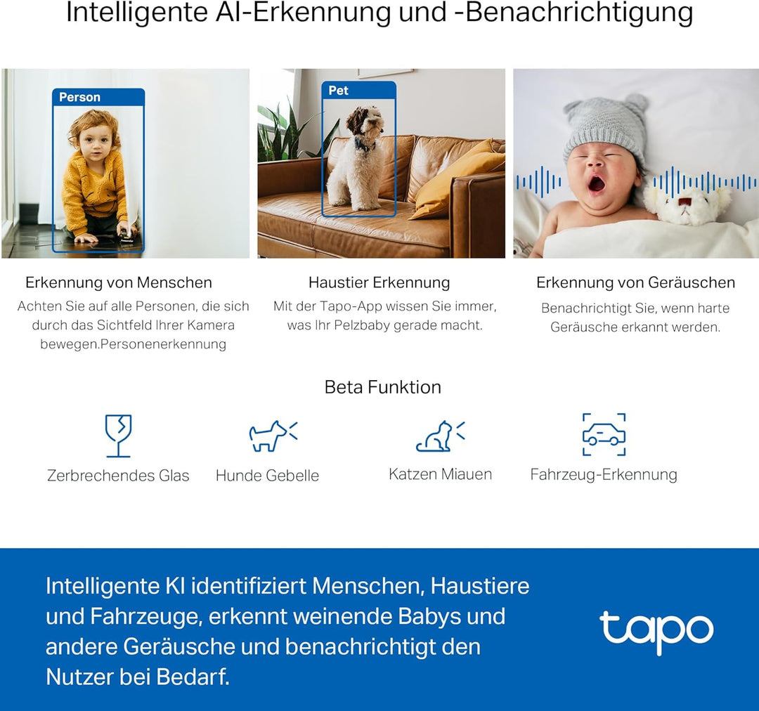 Tapo TP-Link C220 360°-WLAN-Überwachungskamera für den Innenbereich, 2K 4MP, IR Nachtsicht, Bewegung
