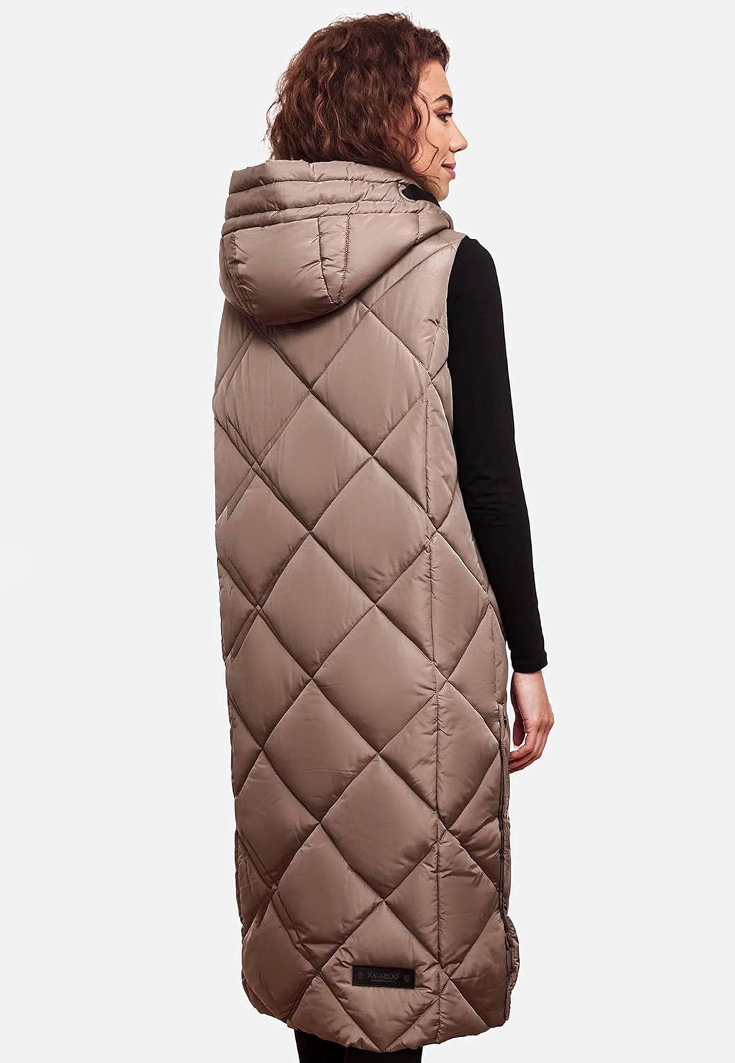 Navahoo warme Damen Winter Steppweste lang mit Kapuze Schnuckel XS-XXL L Dark Taupe, L Dark Taupe