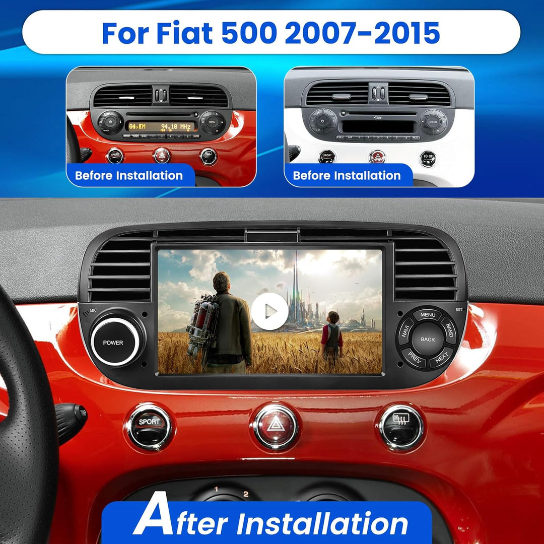 Hikity Android Autoradio mit Navi für FIAT 500 2007-2015 Bluetooth Autoradio mit Bildschirm 7 Zoll T