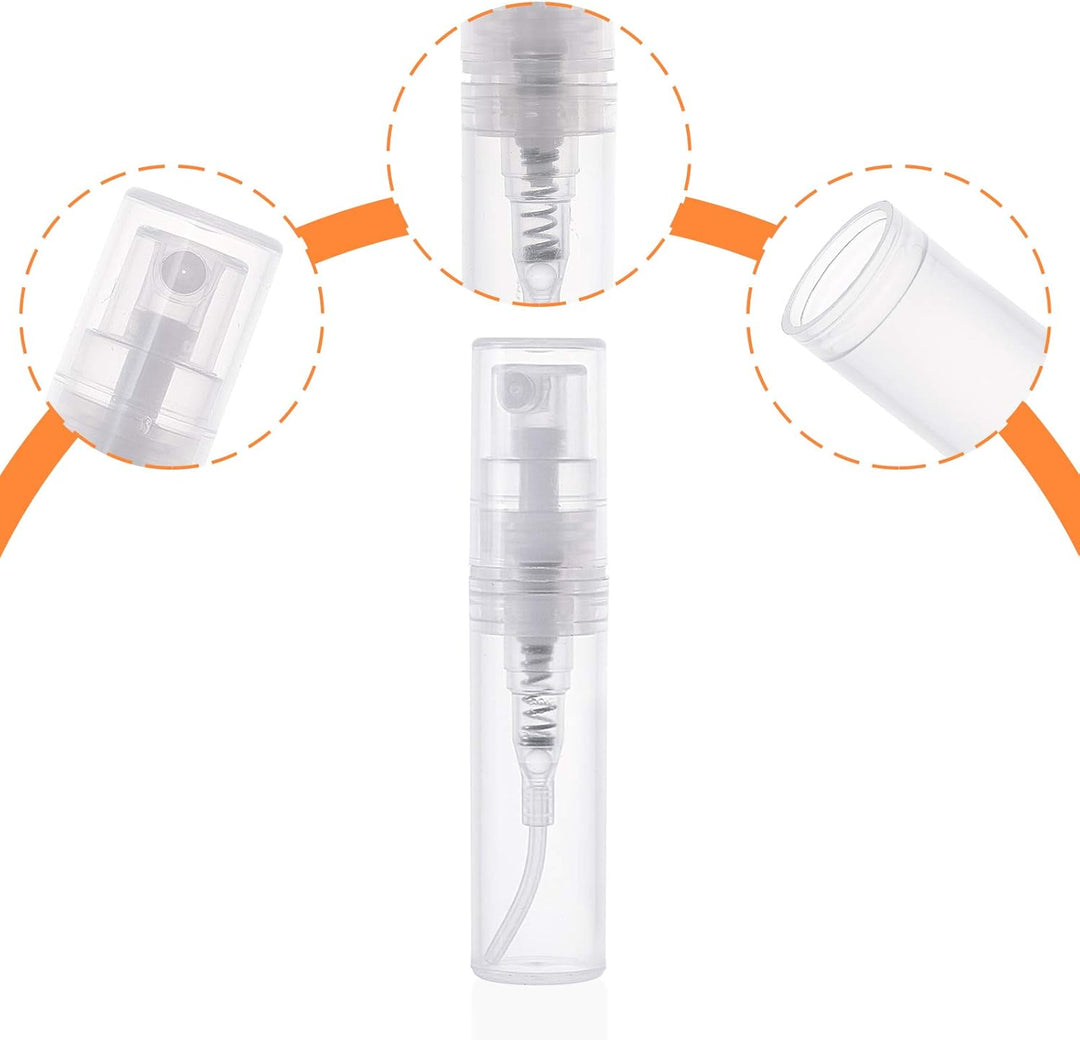 BENECREAT 80PCS 2ml Mini Sprühflaschen Durchsichtiger, leerer Parfümzerstäuber aus klarem Kunststoff