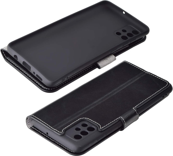 Suncase Book-Style Hülle kompatibel mit Samsung Galaxy A71 Leder Tasche (Slim-Fit) Lederhülle Handyt
