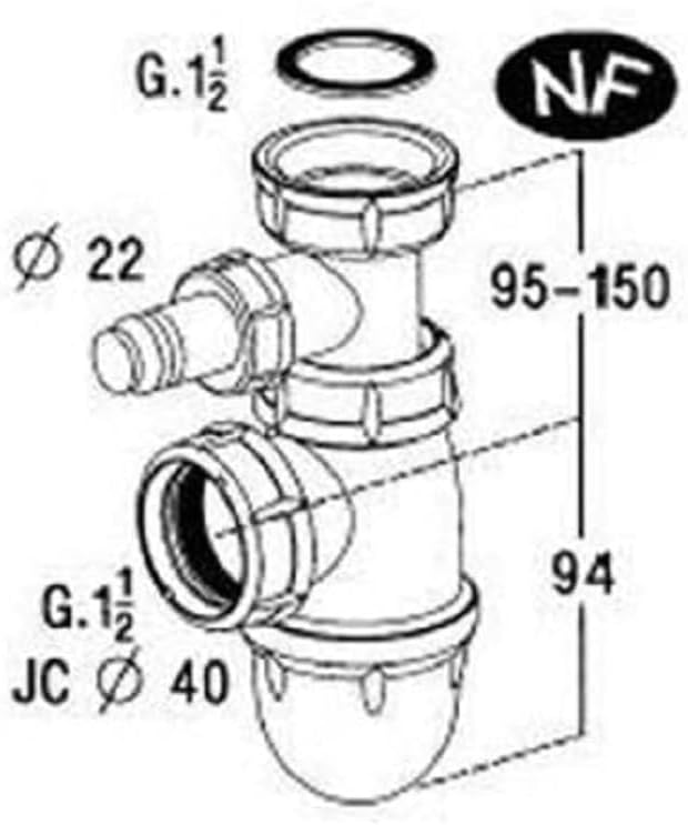 BLANCO Flaschengeruchsverschluss 1 1/2'' mit Spülmaschinenanschluss | Abgang für Rohr 40 mm 1 ½'' Du