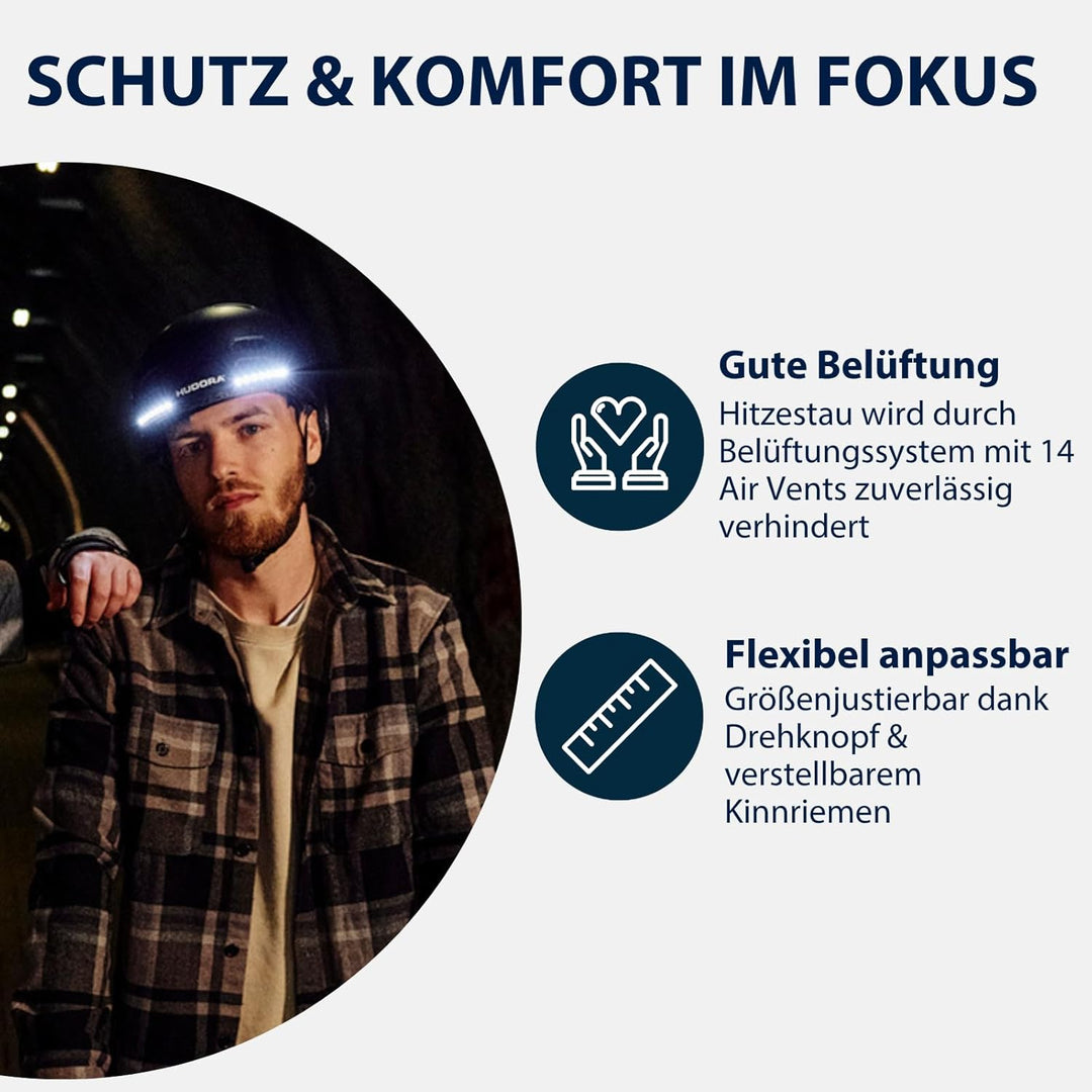 HUDORA Skaterhelm LED, schwarz L (58-61 cm) Schwarz, L (58-61 cm) Schwarz