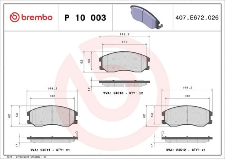 Brembo P 10 003 Bremsbelagsatz, Scheibenbremse - (4-teilig)