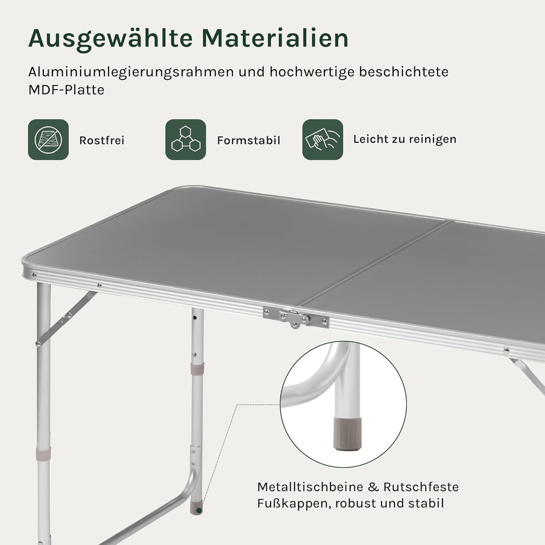 WOLTU Campingtisch Klapptisch Gartentisch Arbeitstisch Balkontisch höhenverstellbar Aluminium MDF Gr