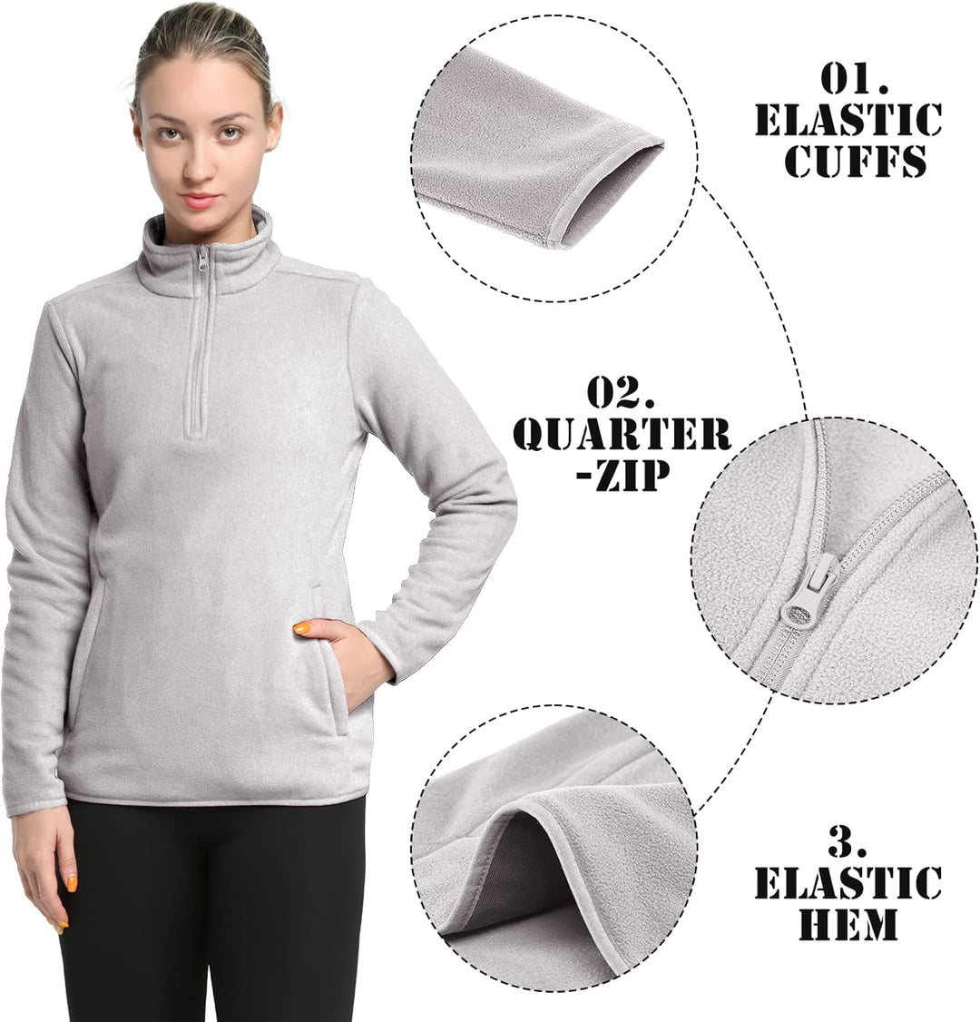 33,000ft Damen Fleece Pullover mit Halbreissverschluss Fleeceshirt Winter Warm Ski-Pullover Microfle