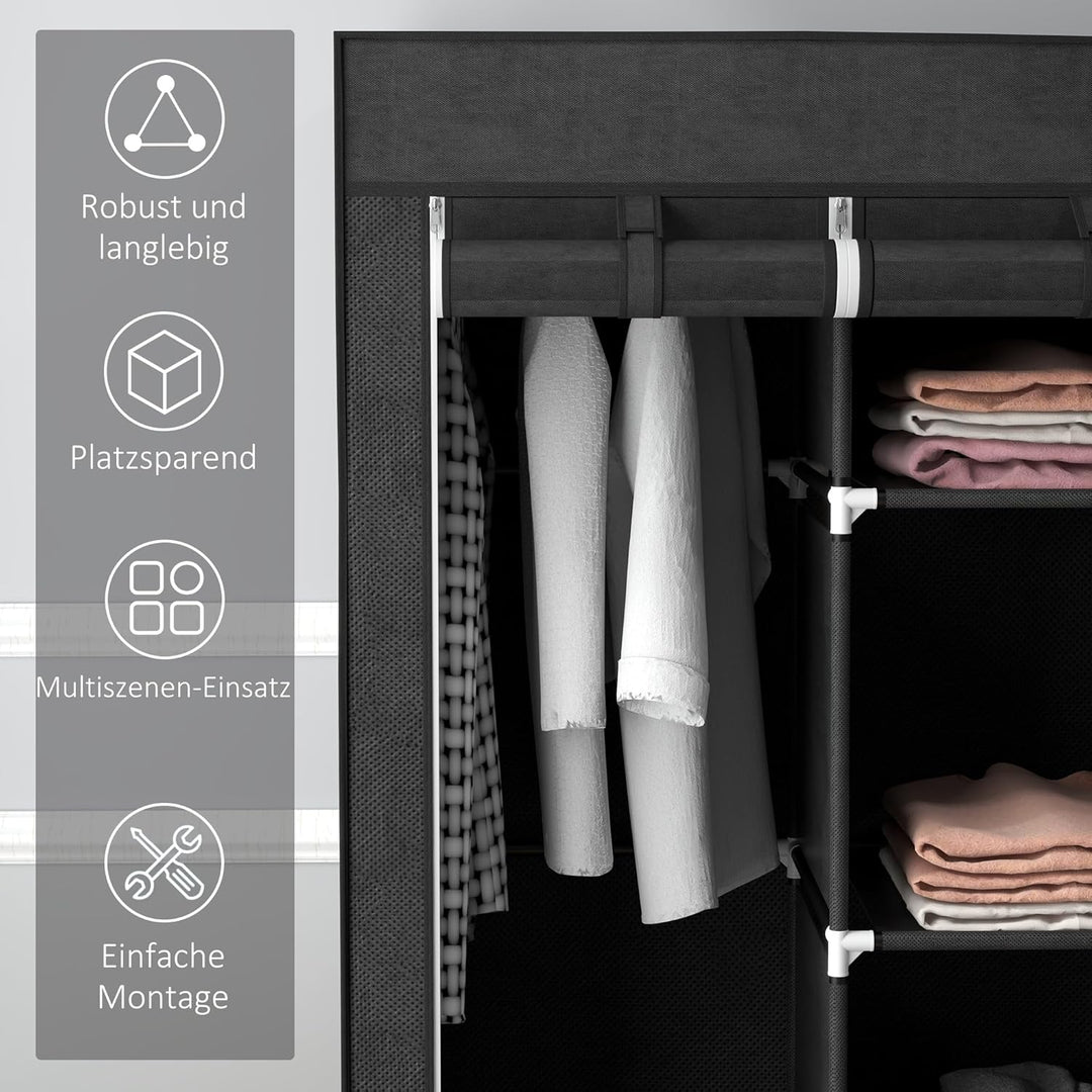 HOMCOM Kleiderschrank Stoffschrank mit Kleiderstange, Schubladen, Reissverschluss Faltschrank für Sc