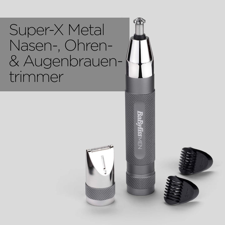 BaByliss Super-X Metal Nasen-, Ohren- & Augenbrauentrimmer, 3-in-1 Detailtrimmer, Nasenhaartrimmer,
